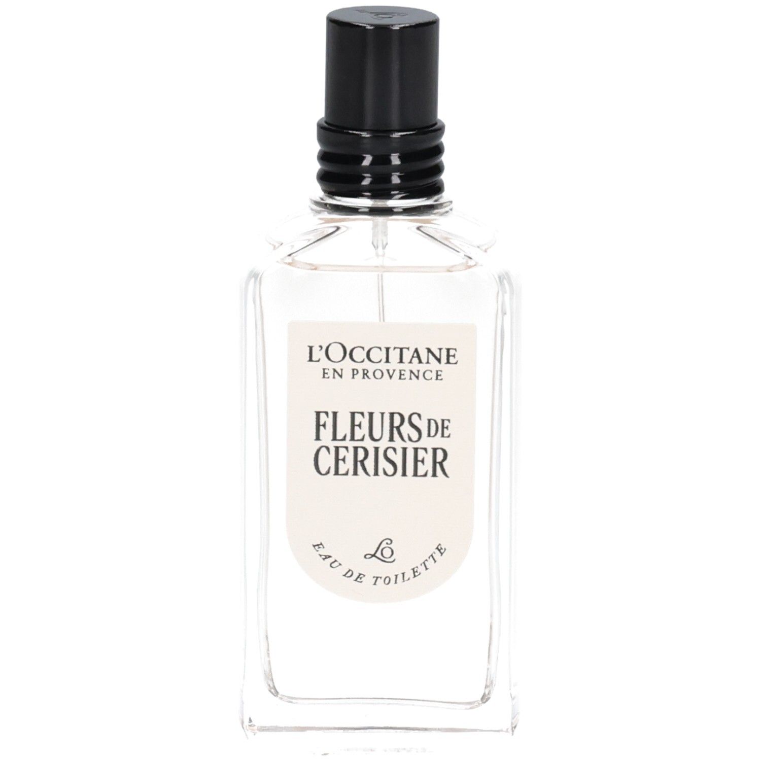 L'OCCITANE Eau de Toilette Flasche mit schwarzem Zerstäuber.