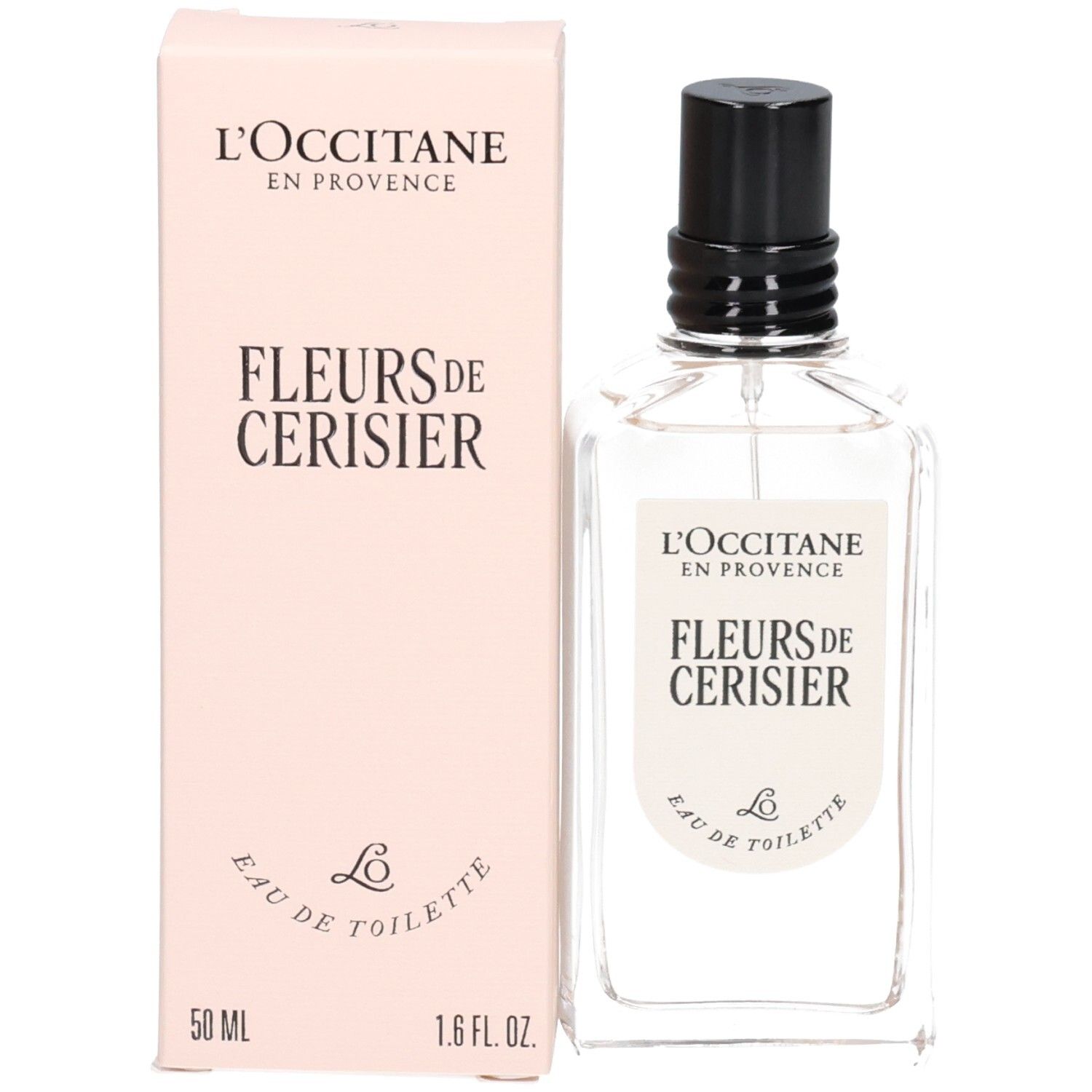 L'OCCITANE Eau de Toilette Flasche neben der rosa Verpackungsbox.