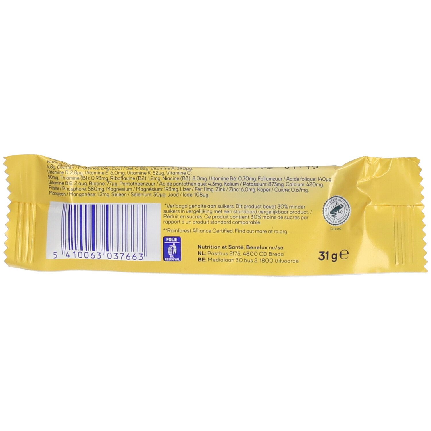WE CARE Barre chocolaté faible en sucre