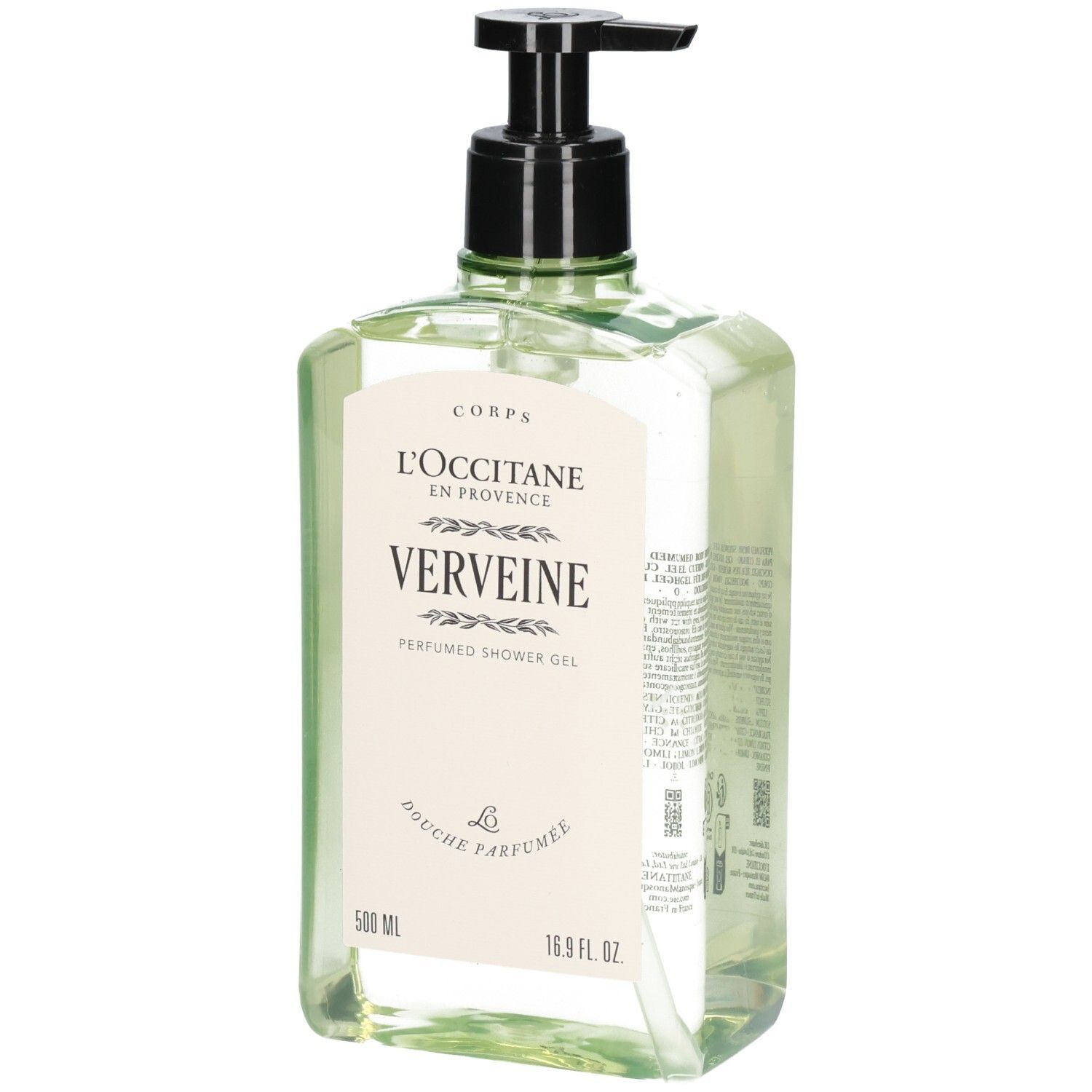 L'Occitane Verveine Duschgel in 500 ml Flasche mit Pumpspender.