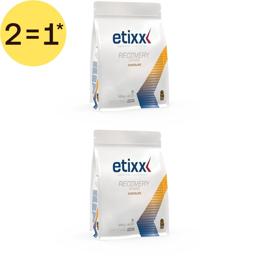 Deux sachets Etixx Recovery Shake Chocolat, 280g.