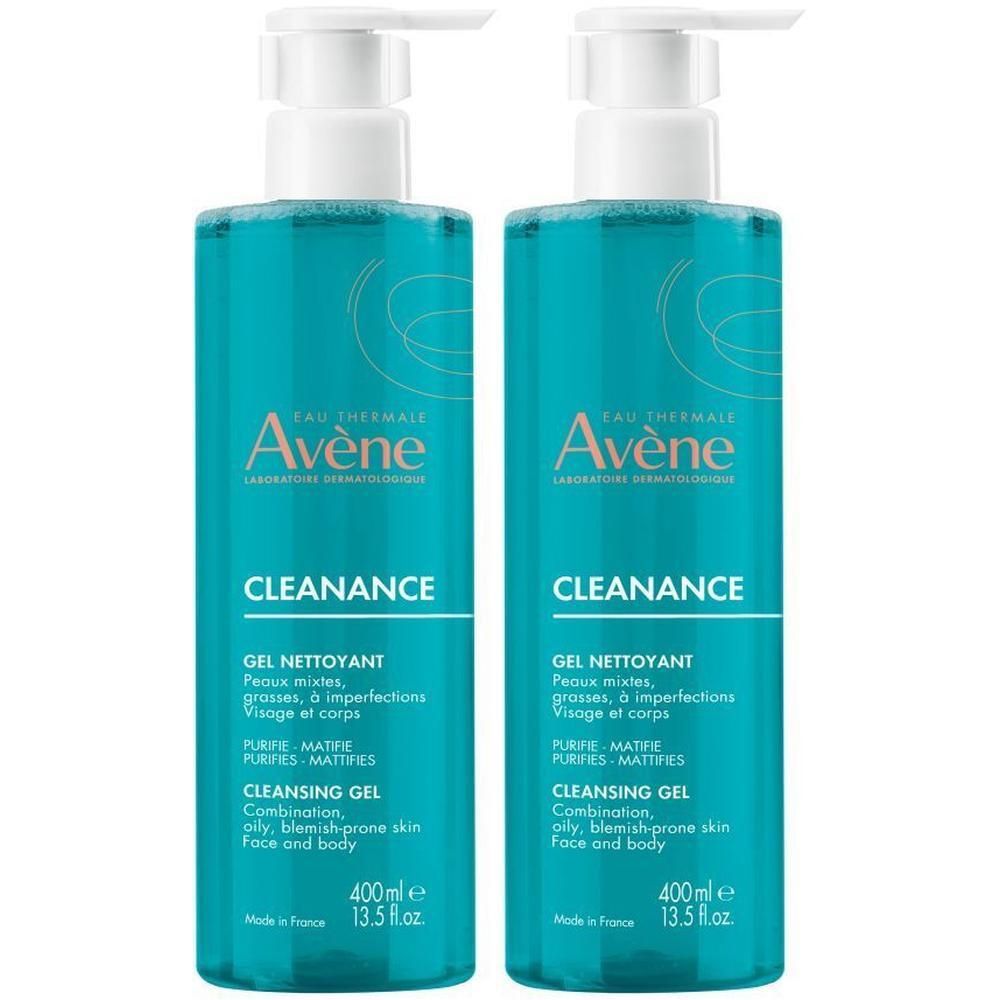 Zwei Pumpflaschen Avène Cleanance Reinigungsgel, je 400ml.