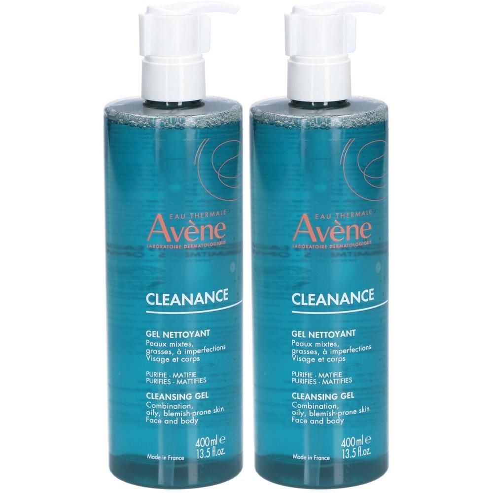 Zwei Pumpflaschen Avène Cleanance Reinigungsgel, 400ml.
