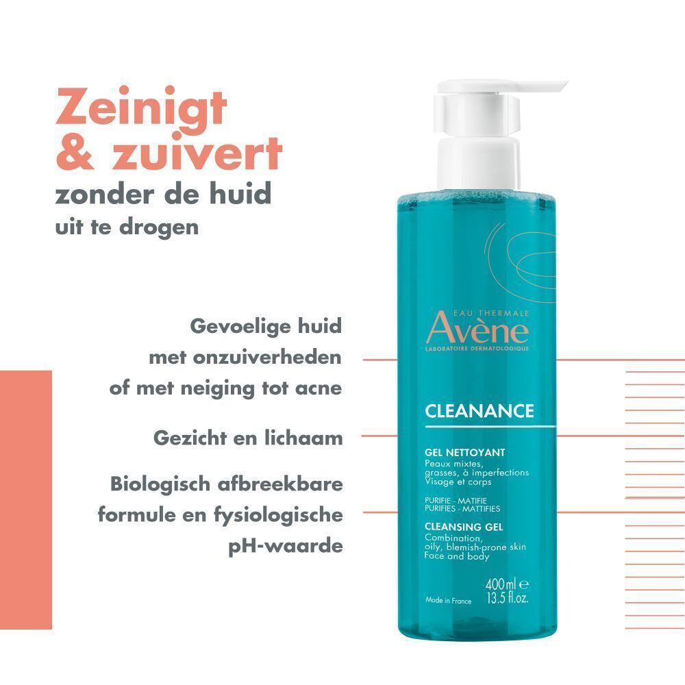 Avène Cleanance Reinigungsgel, 400ml, für unreine Haut, Gesicht und Körper.