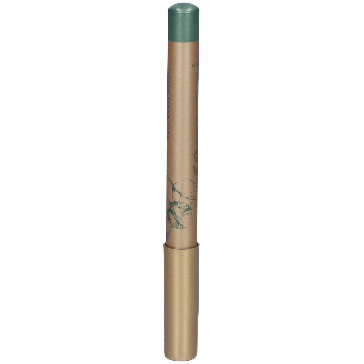 Grüner Bleistift mit goldfarbenem Schaft. Pflanzliches Design.