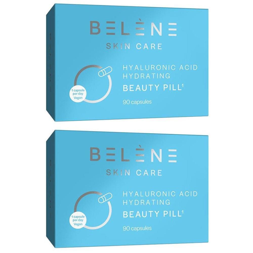 Zwei Packungen BELENE Skin Care Hyaluronsäure Beauty Pillen, 90 Kapseln pro Packung.