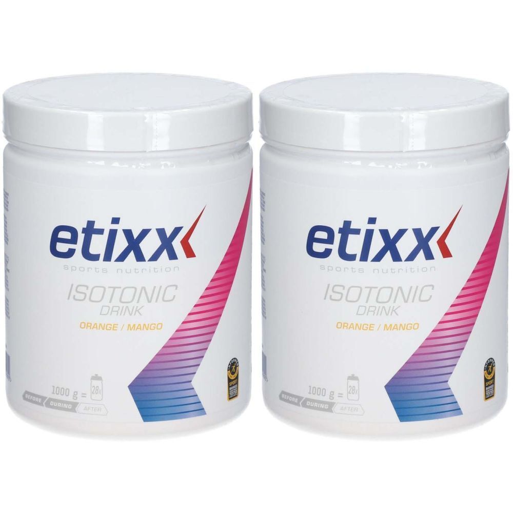 Zwei Dosen Etixx Isotonic Drink Orange/Mango, 1000g.