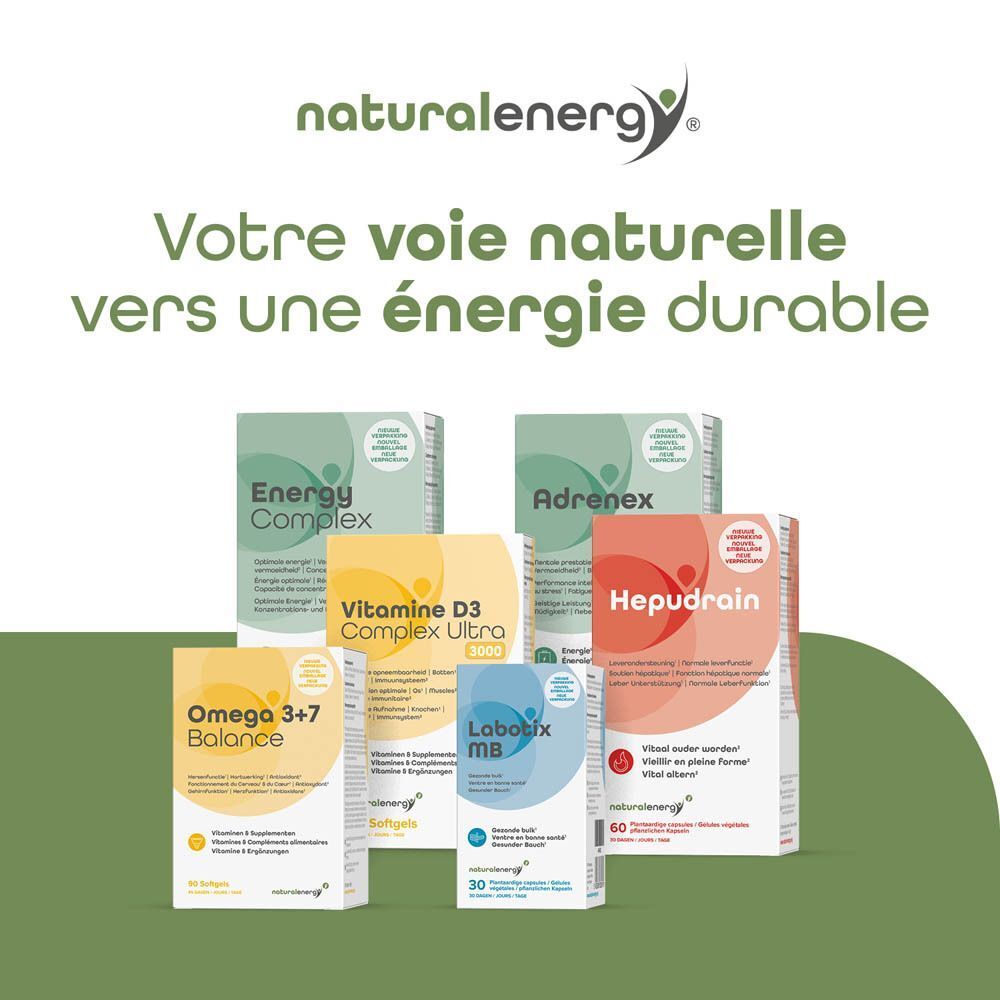 Deux softgels. Liste des ingrédients: Oméga 3, Oméga 7, Vitamine E, B12, Antioxydant. Français.