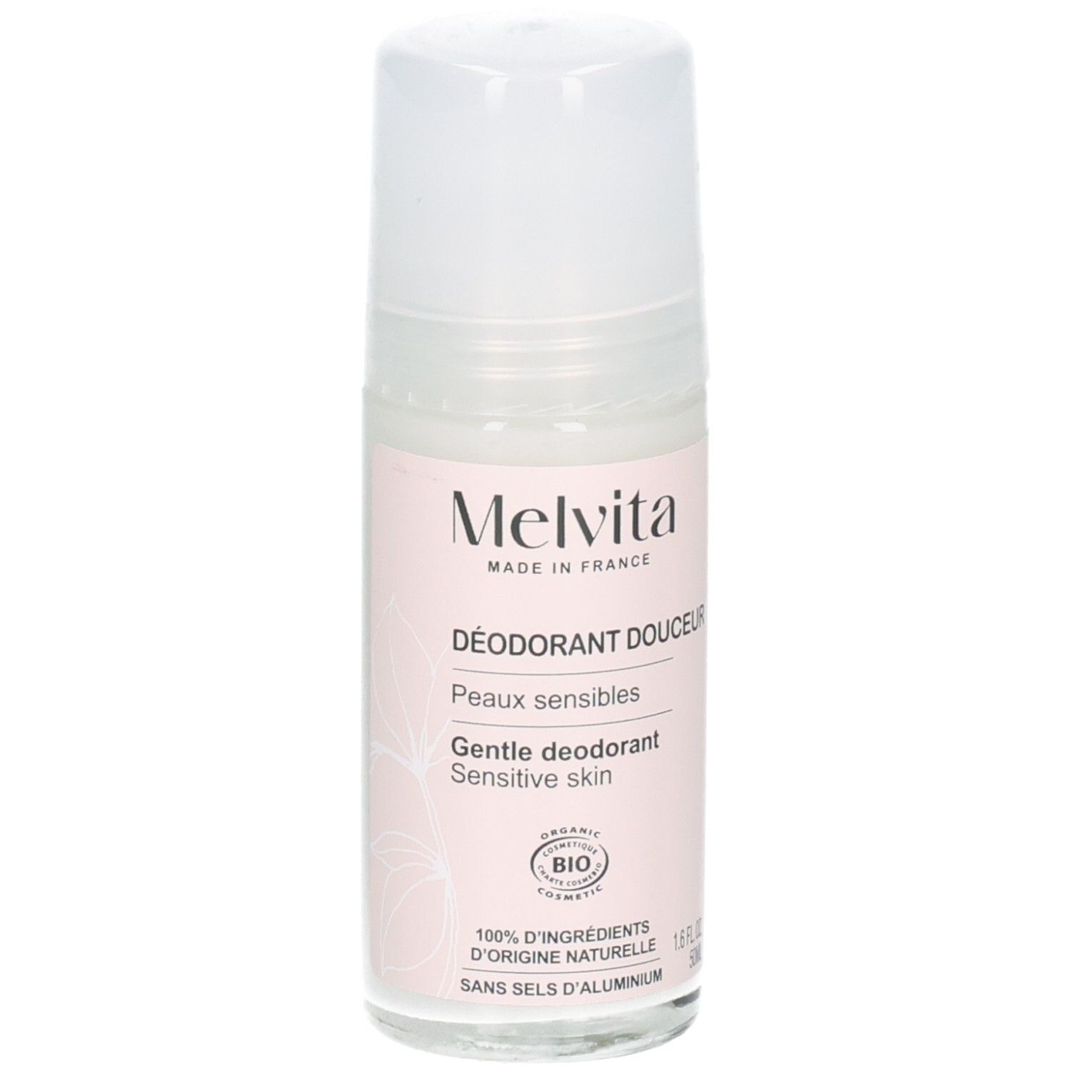 Melvita Roll-on Deodorant für empfindliche Haut, 50 ml, mit BIO-Siegel.