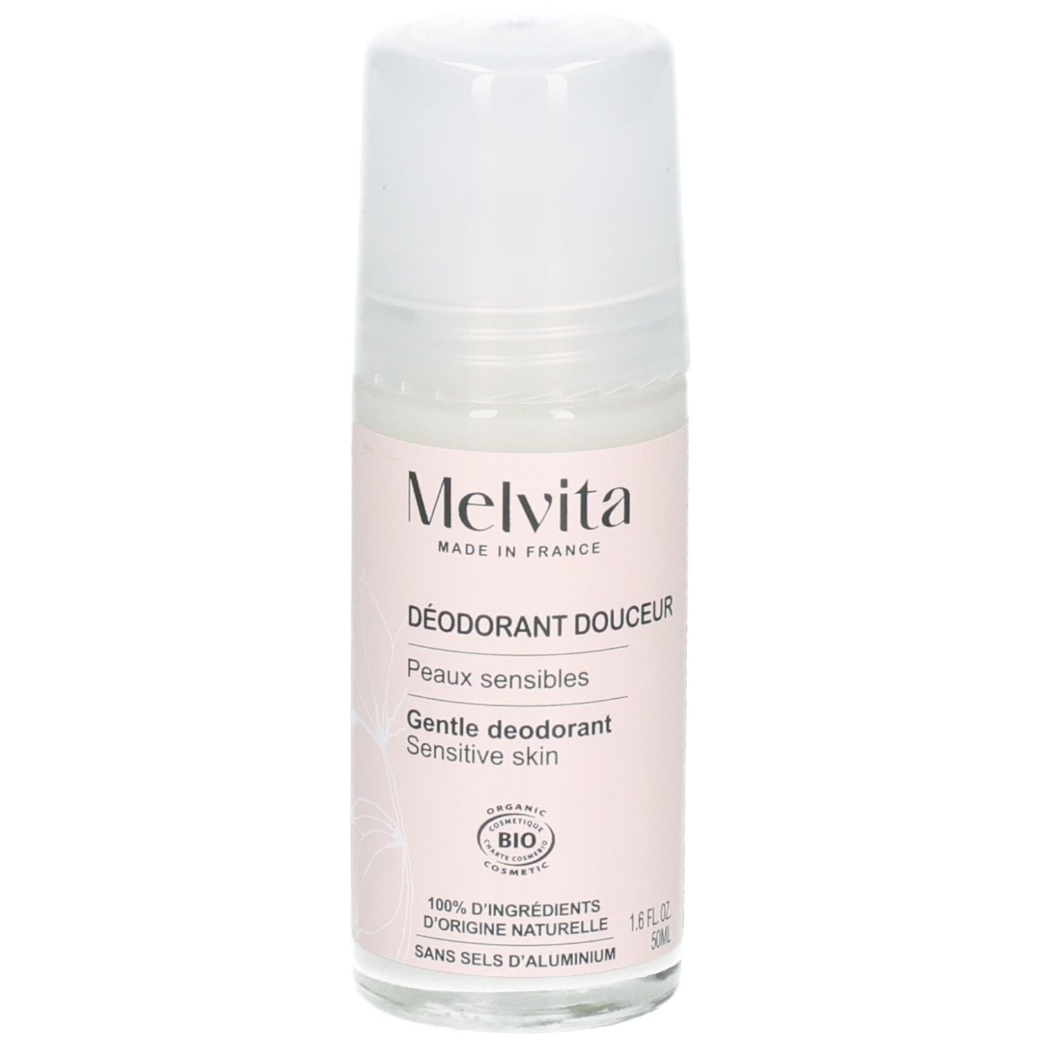 Melvita Roll-on Deodorant für empfindliche Haut, 50 ml, mit BIO-Siegel, 100% natürliche Inhaltsstoffe.