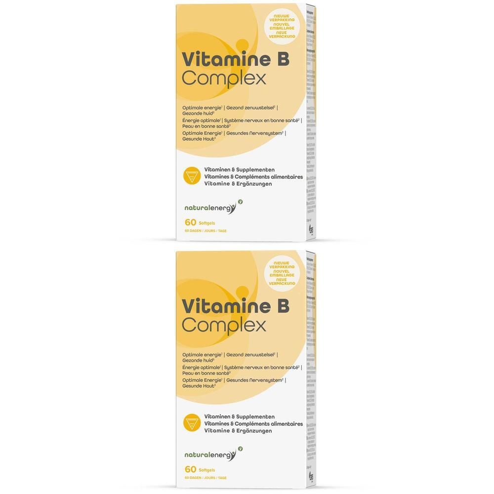Zwei Packungen "Vitamine B Complex" von natural energy, 60 Kapseln pro Packung. Angebot "2=1".