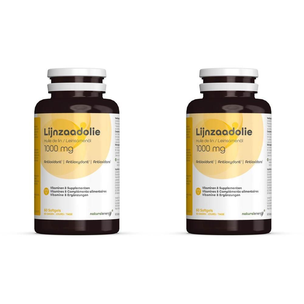 Zwei Flaschen Leinsamenöl 1000 mg, 60 Softgels pro Flasche. Angebot 2=1.