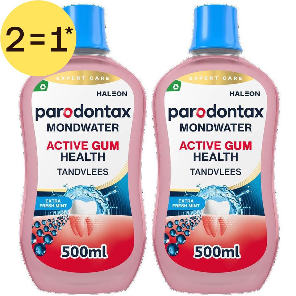 Zwei Flaschen Parodontax Mundwasser Active Gum Health, 500ml.