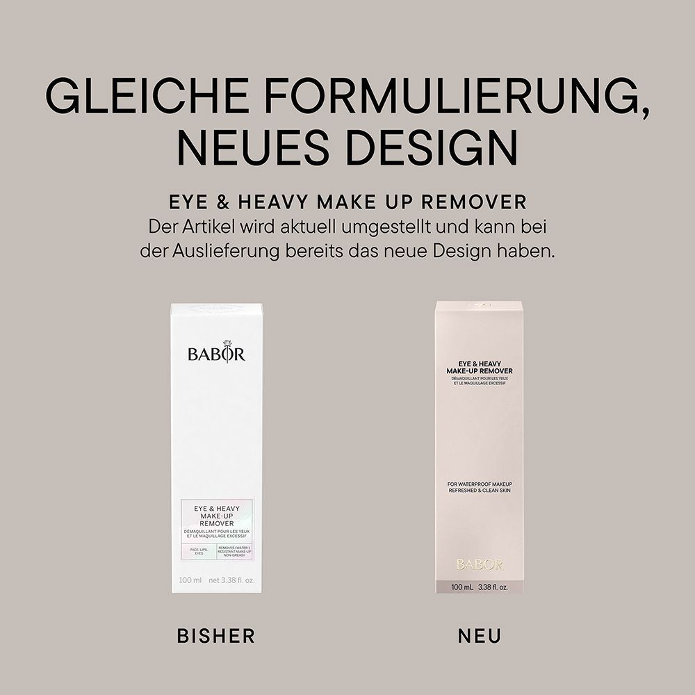 BABOR Eye & Heavy Make-Up Remover, Rückseite mit Produktinformationen.