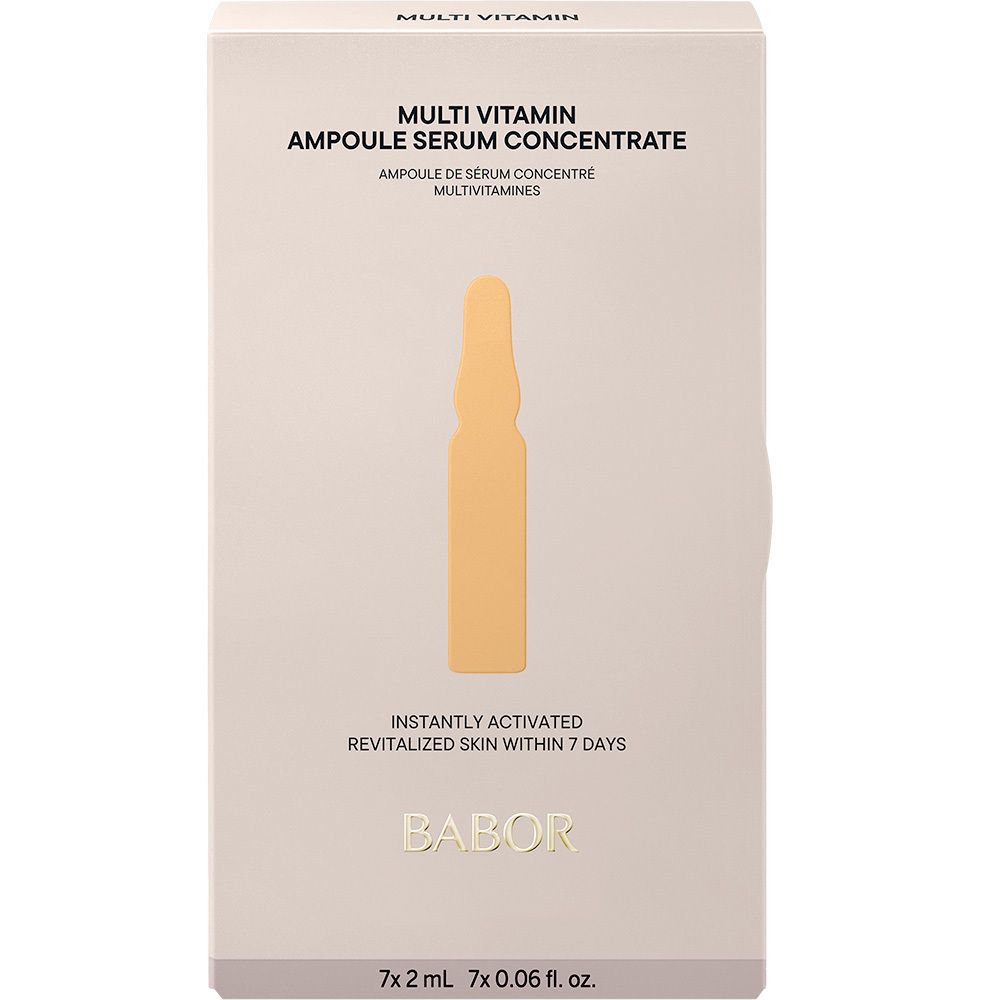 Babor Multi Vitamin Ampullen-Verpackung, Seitenansicht mit Text 'THE AMPOULE PIONEER'.