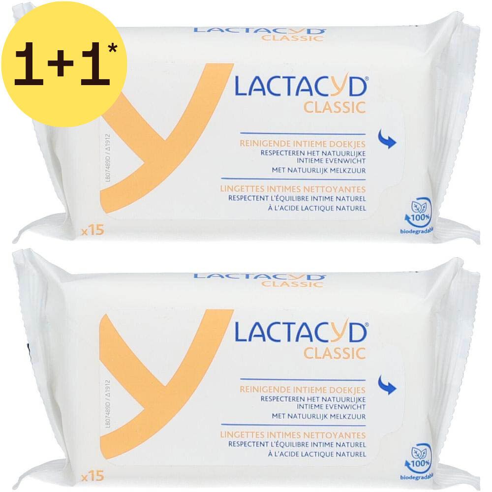 Zwei Packungen Lactacyd Classic Intim-Tücher.