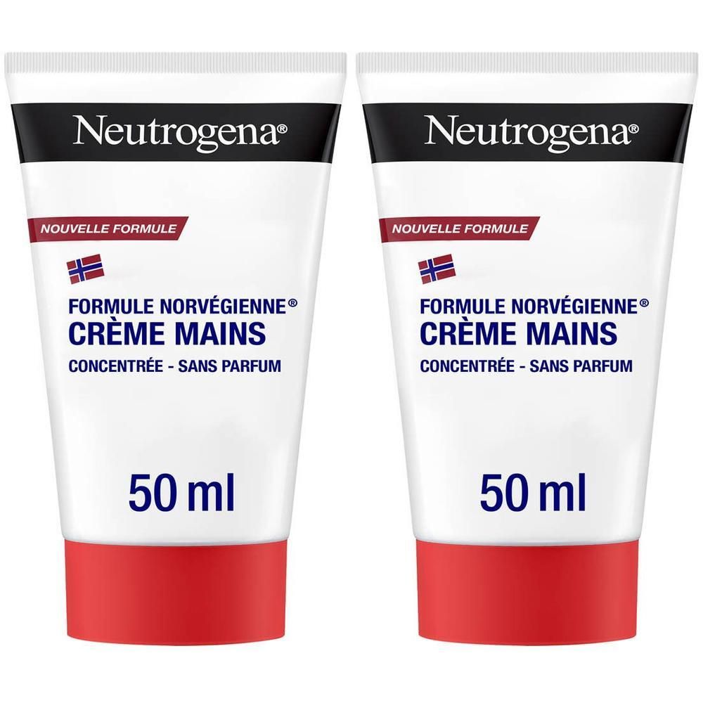 Zwei Tuben Neutrogena Handcreme, 50 ml, "Formule Norvégienne Crème Mains Concentrée - Sans Parfum".