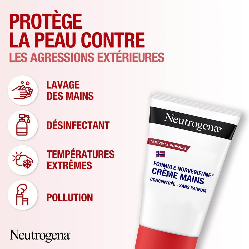 Crème mains Neutrogena, une seule noisette suffit pour apaiser instantanément les mains très sèches.