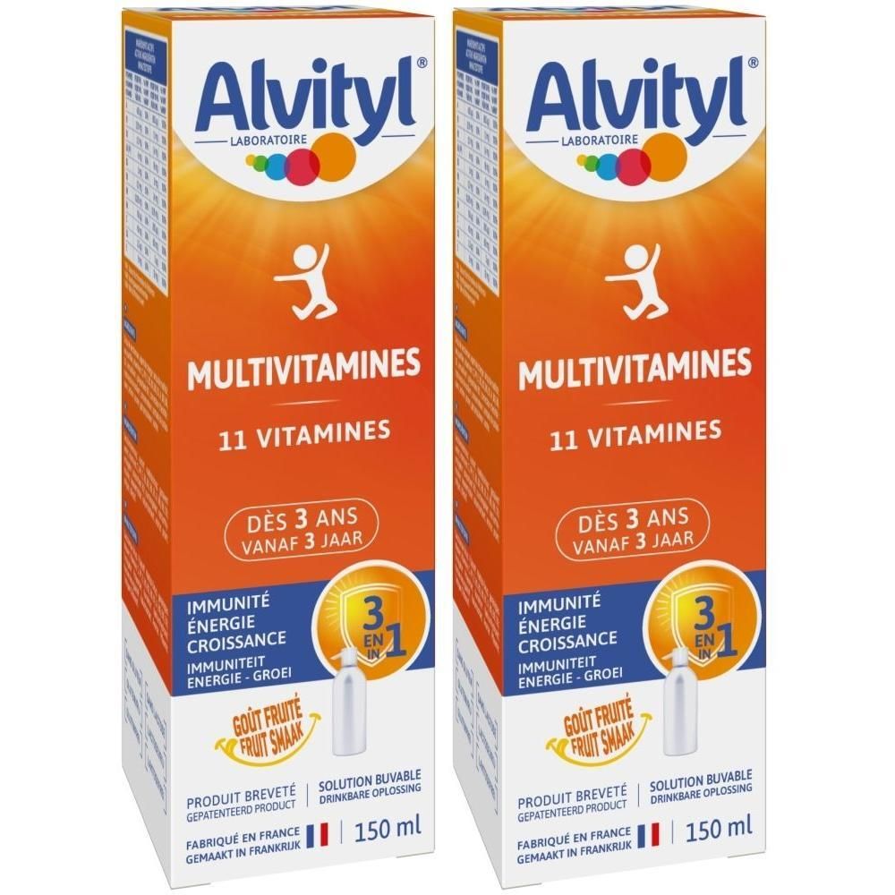 Zwei Packungen Alvityl Multivitamine Trinklösung, 11 Vitamine, 150 ml.