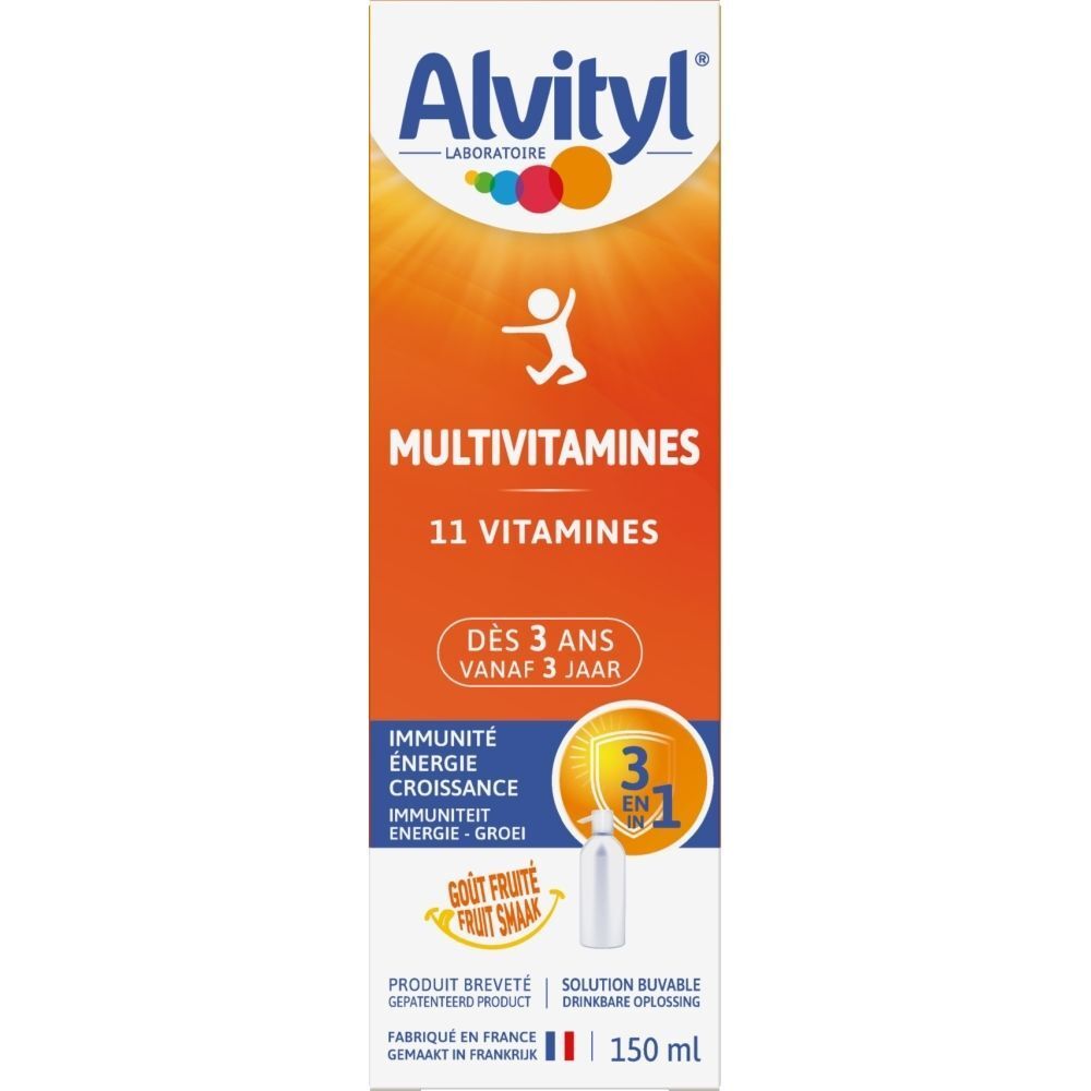 Alvityl Multivitamine Trinklösung: Seitenansicht einer Packung mit Inhaltsstoffen.