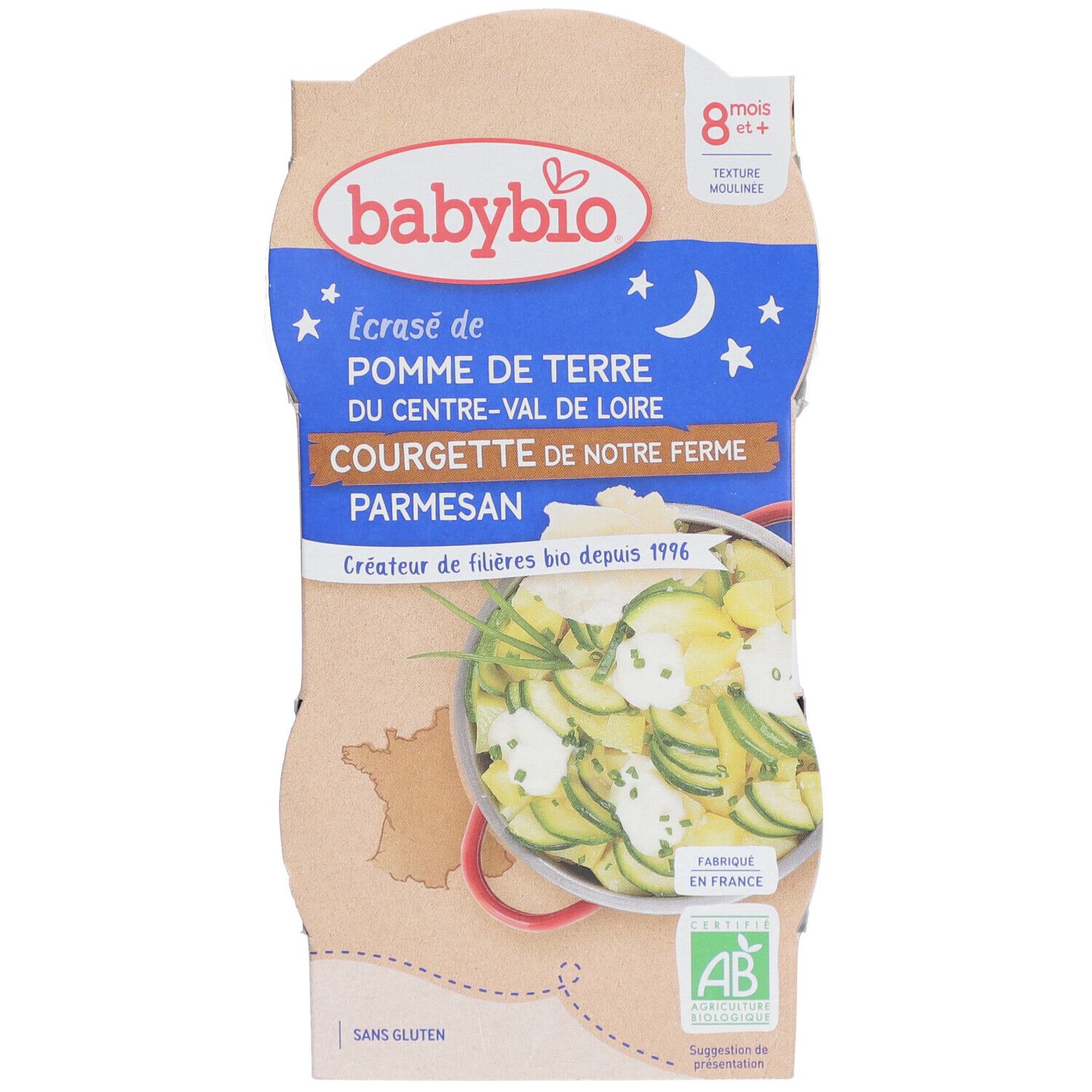 Babybio® Ecrasé de Pomme de Terre Du Centre-Val de Loire Courgette de Notre Ferme & Parmesan