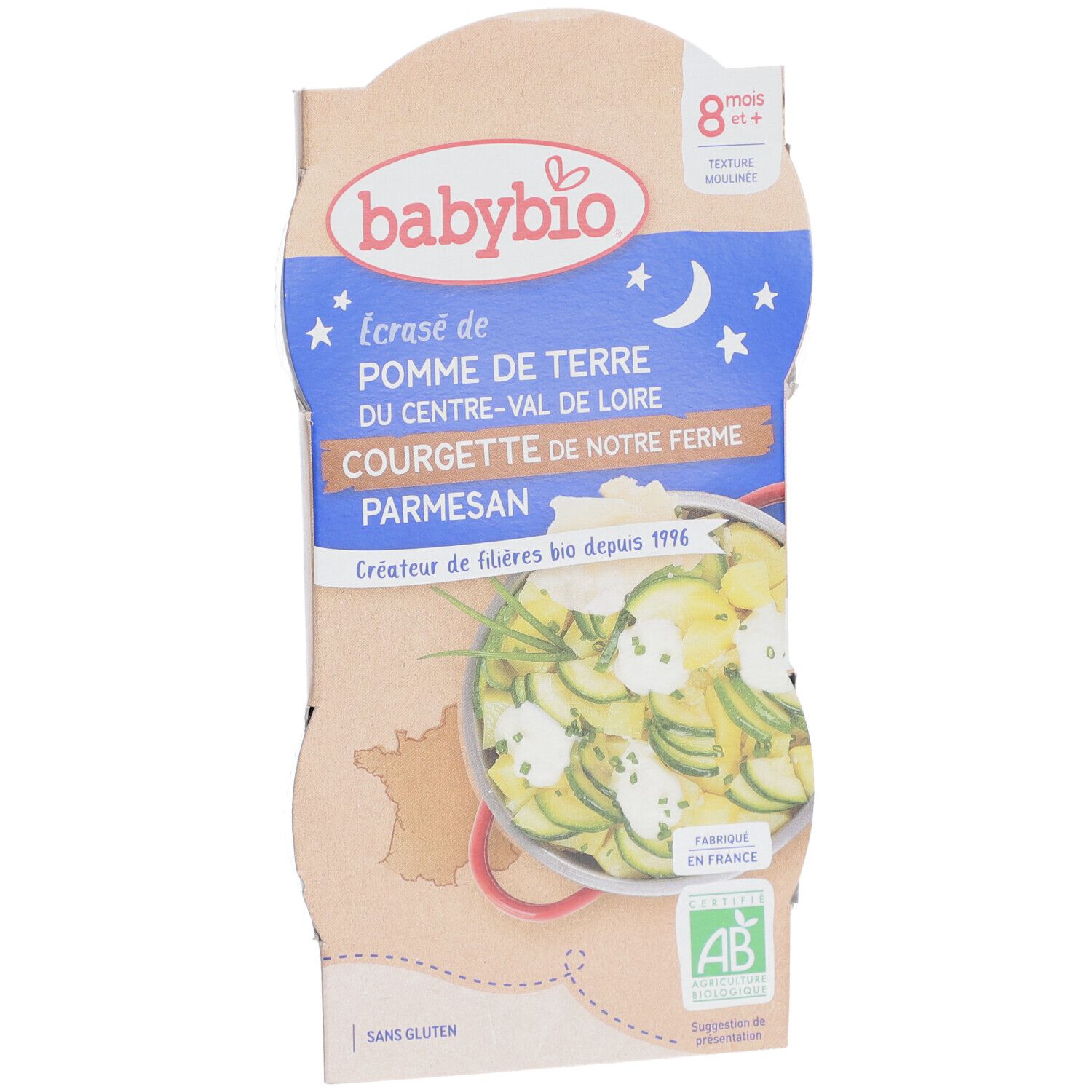 Babybio® Ecrasé de Pomme de Terre Du Centre-Val de Loire Courgette de Notre Ferme & Parmesan