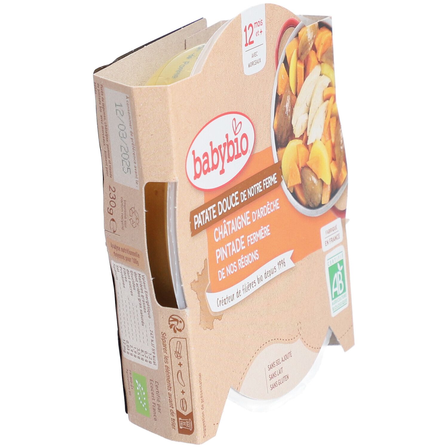 Babybio® Patate Douce, Châtaigne d'Ardèche, Pintade Fermière