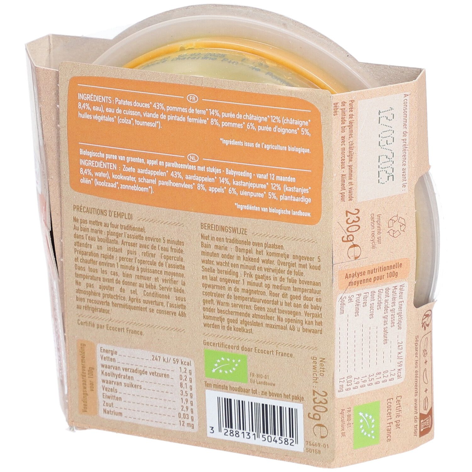 Babybio® Patate Douce, Châtaigne d'Ardèche, Pintade Fermière