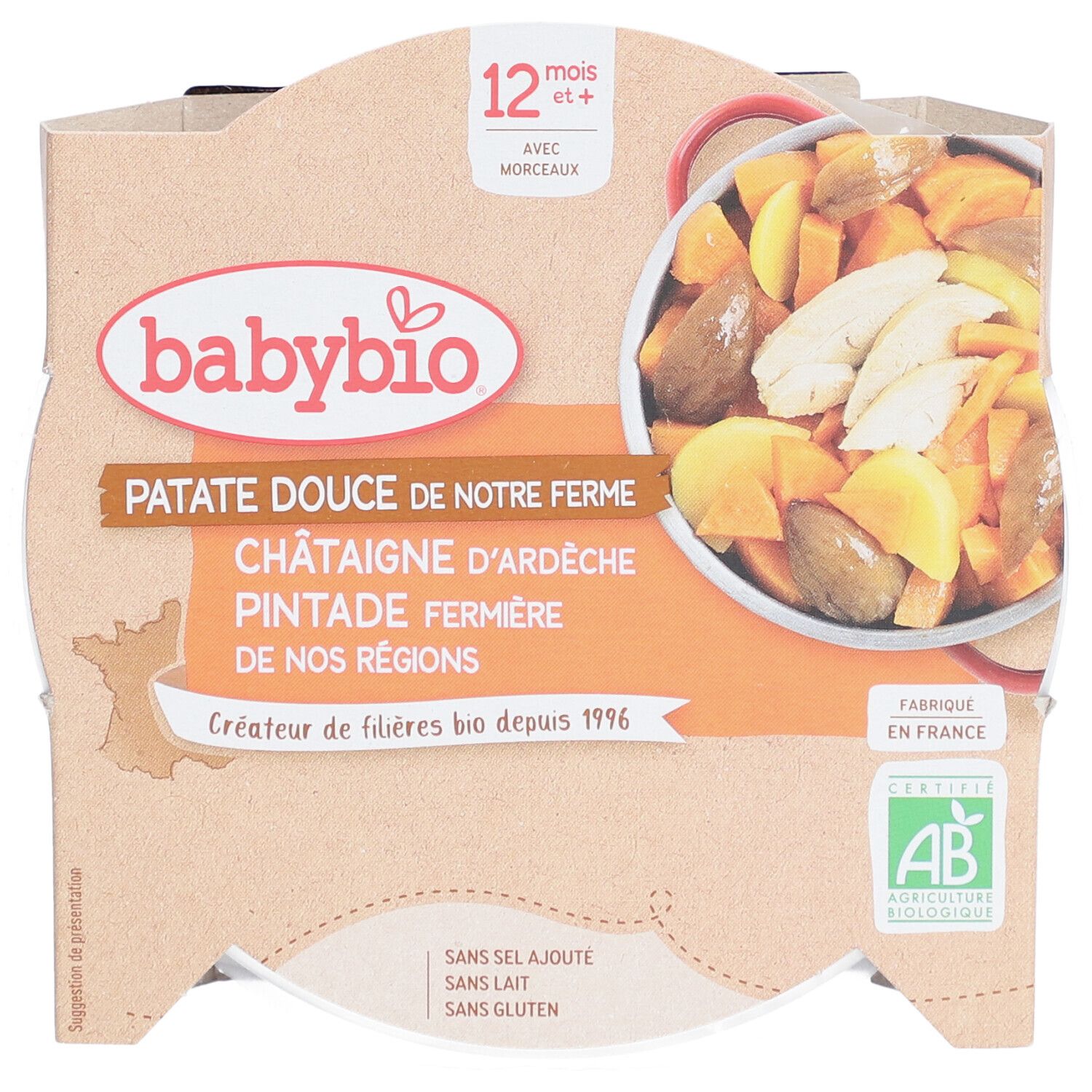 Babybio® Patate Douce, Châtaigne d'Ardèche, Pintade Fermière