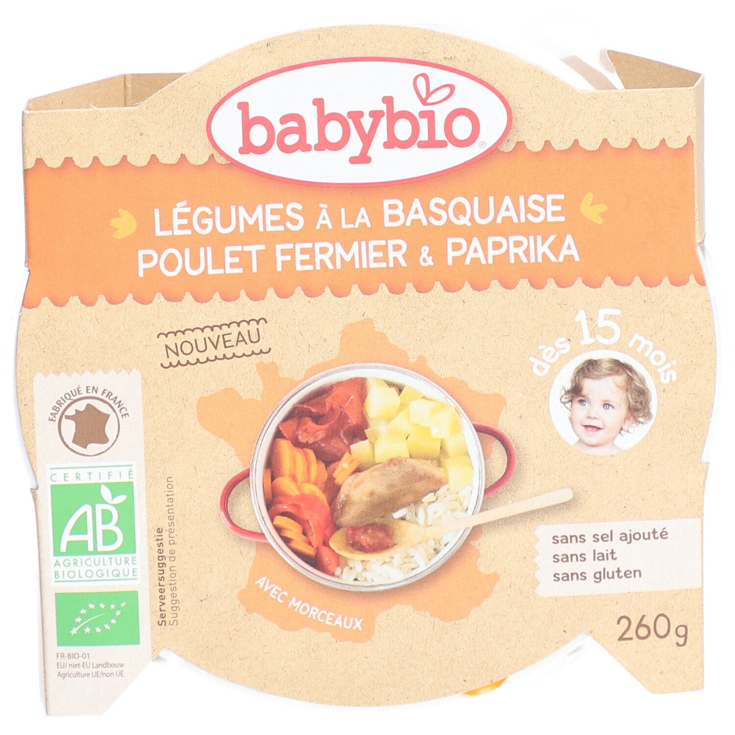 Babybio® Légumes à la Basquaise, Poulet Fermier du Poitou avec Paprika