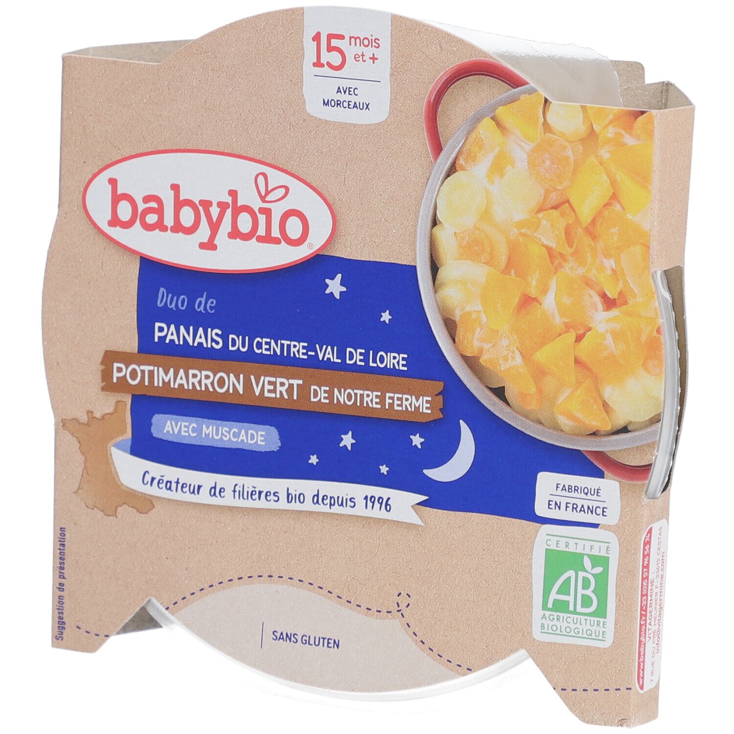 Babybio® Gratin von Pastinaken aus dem Centre-Val-de-Loire, grünem Kürbis mit Muskatnuss