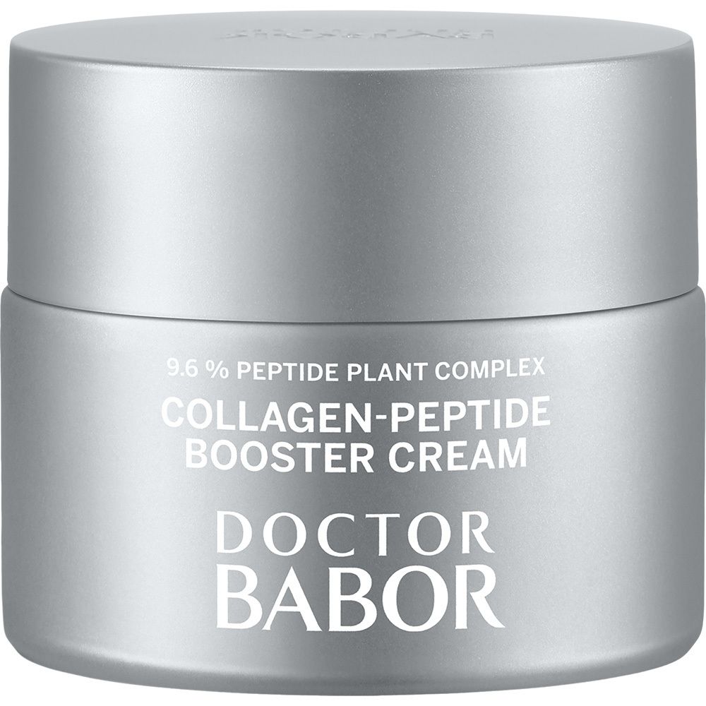 Pot argenté avec couvercle. Inscription : Collagen-Peptide Booster Cream, Doctor BABOR.