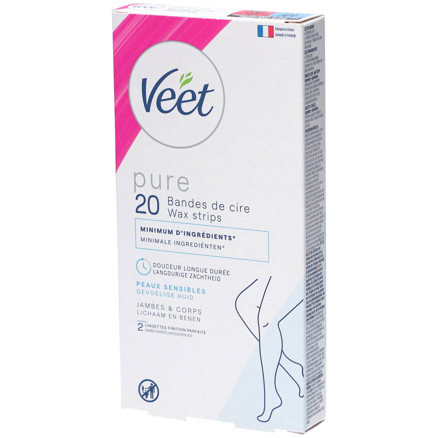 VEET PURE Bandes de Cire Froide Jambes Peaux Normales   20 strips