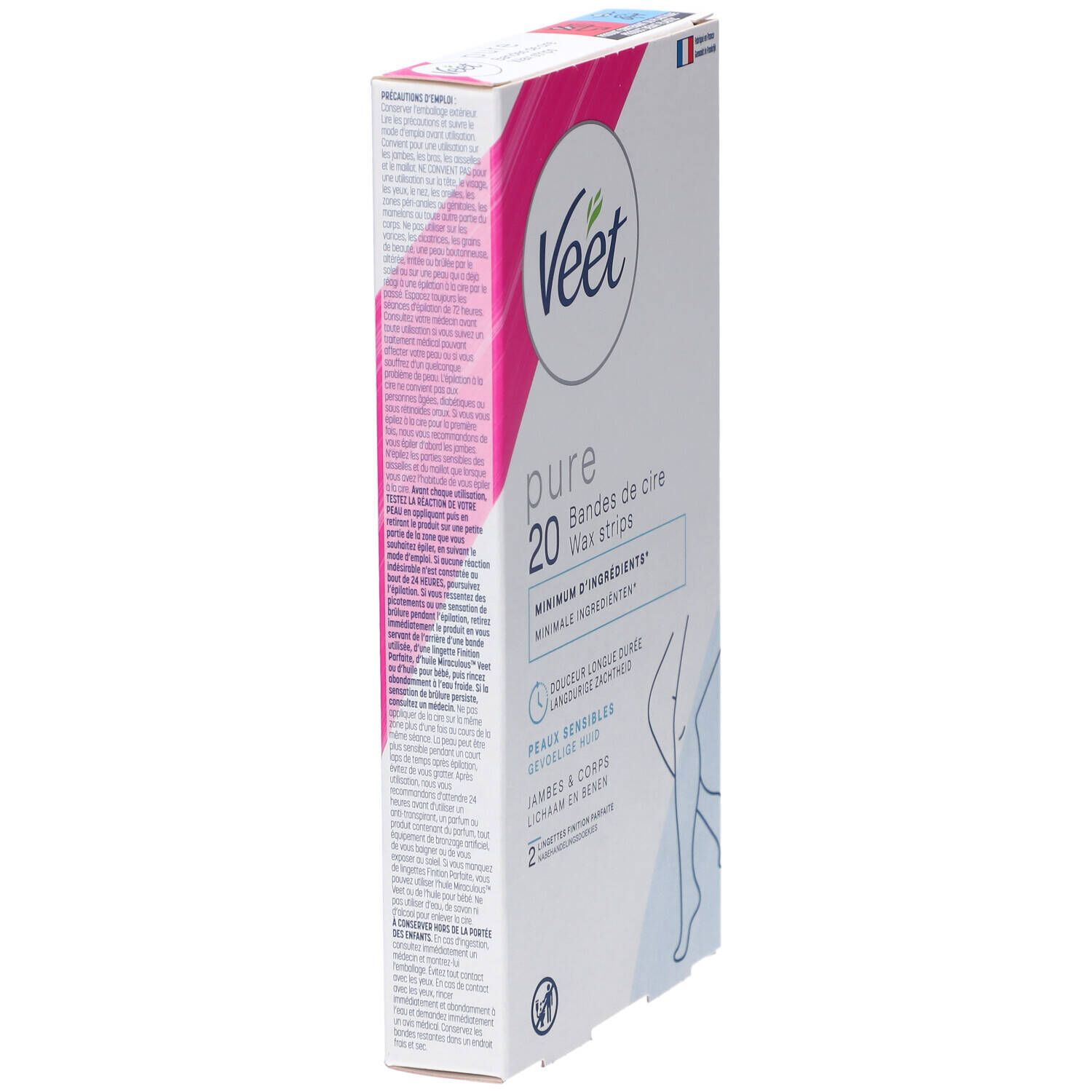 VEET PURE Bandes de Cire Froide Jambes Peaux Normales   20 strips