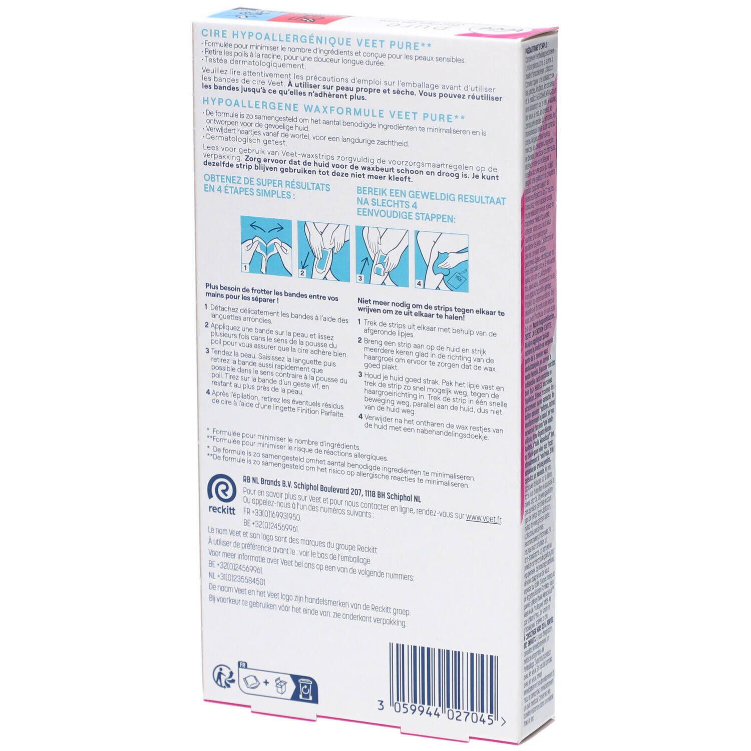 VEET PURE Bandes de Cire Froide Jambes Peaux Normales   20 strips