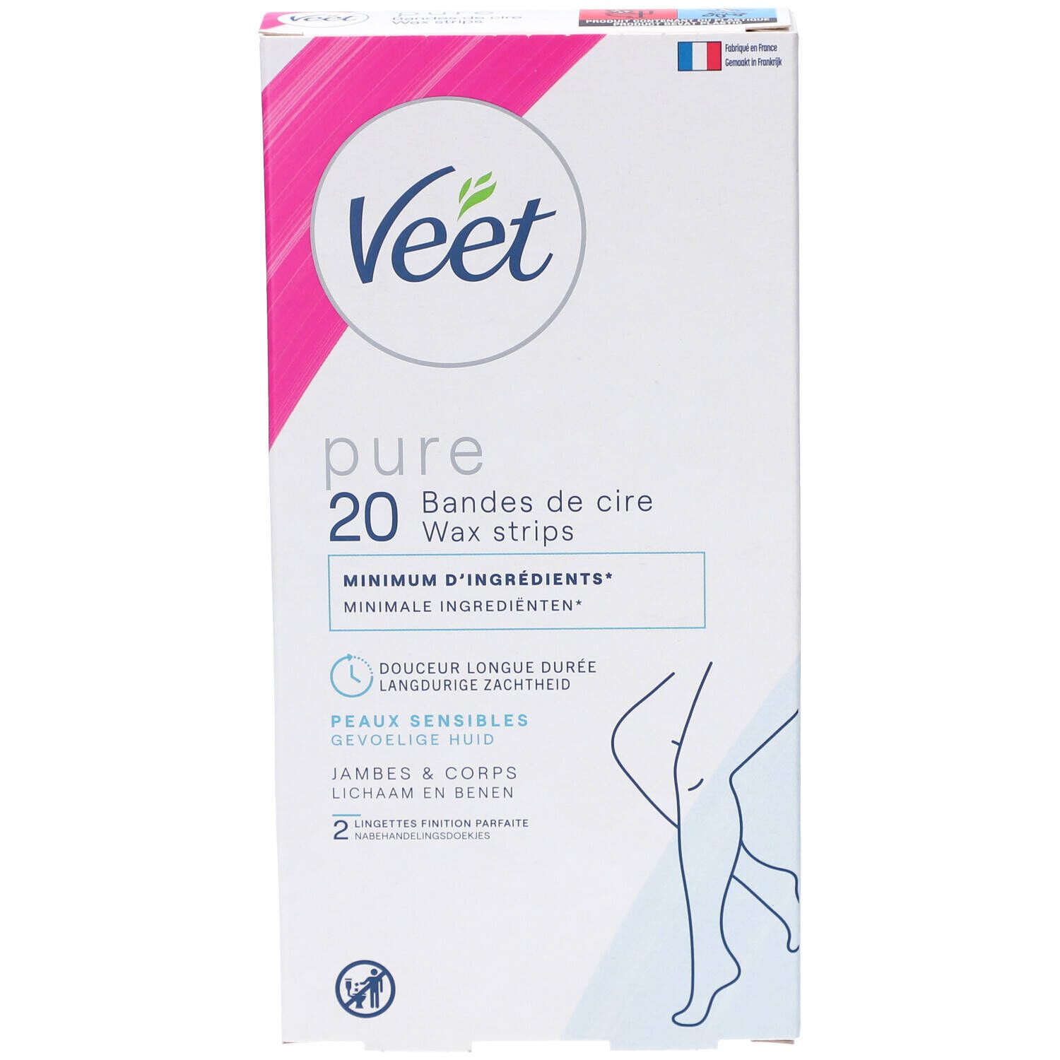 VEET PURE Bandes de Cire Froide Jambes Peaux Normales   20 strips