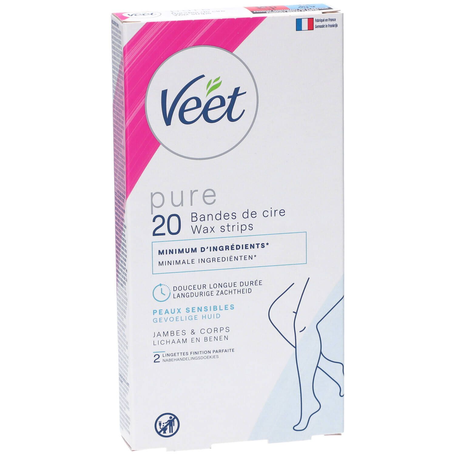 VEET PURE Bandes de Cire Froide Jambes Peaux Normales   20 strips