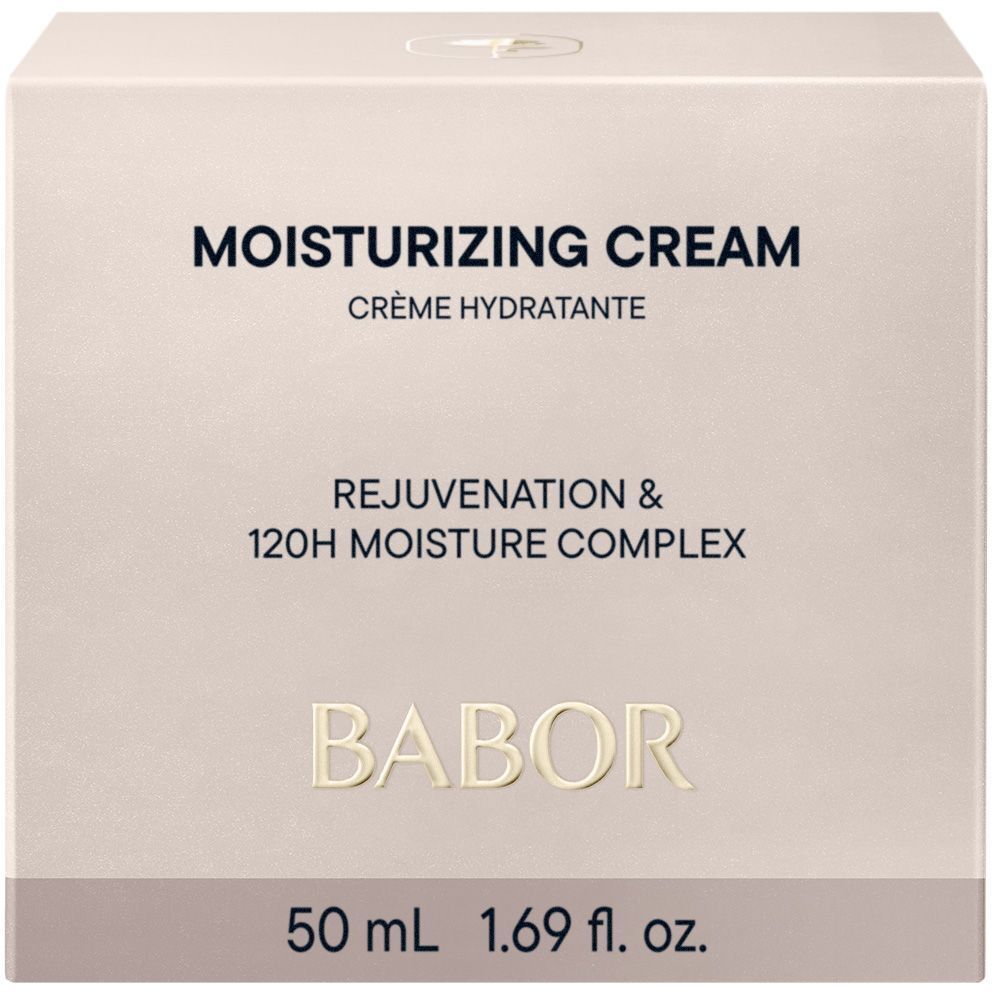 Crème hydratante Babor Skinovage en pot avec couvercle blanc, vue latérale.