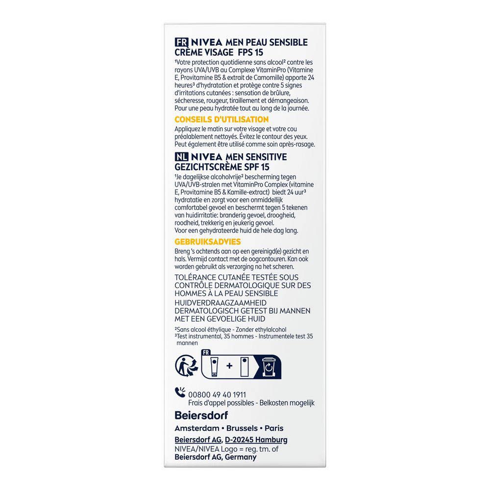 Dos du tube blanc. Texte en français et néerlandais. Informations d'utilisation et ingrédients.