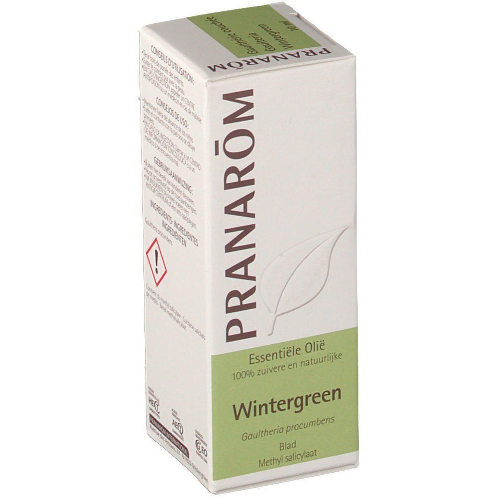 Vorderseite einer Verpackung für ätherisches Wintergrünöl von PRANAROM.
