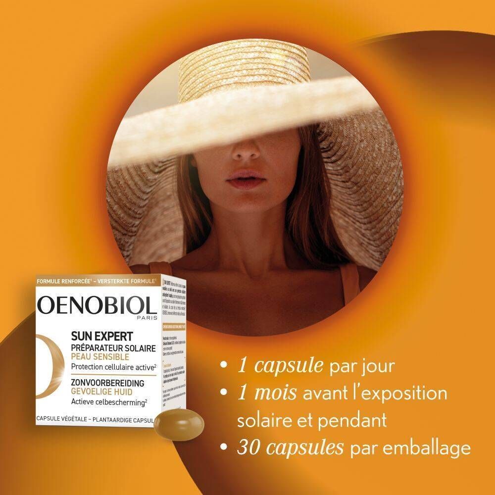 Oenobiol Sun Expert Sonnenschutzpräparat für empfindliche Haut, 30 pflanzliche Kapseln.