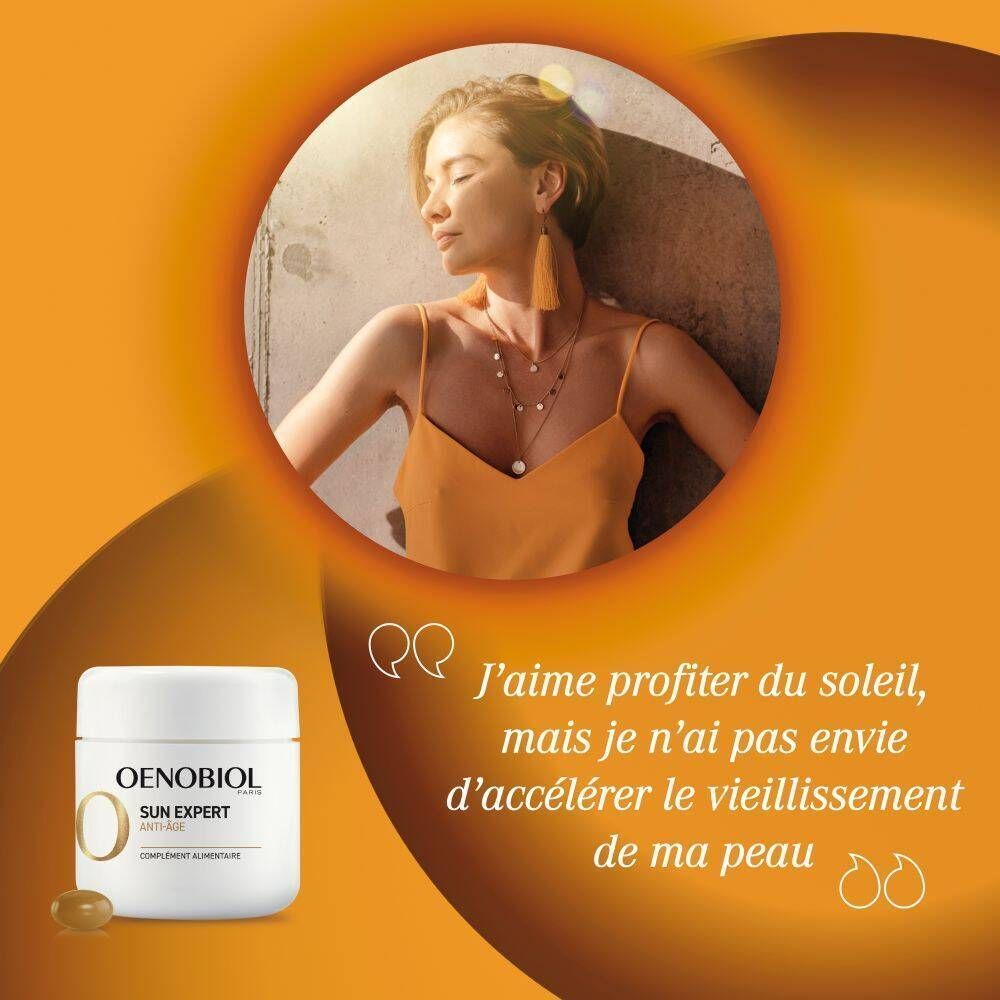 Oenobiol Sun Expert Kapseln zur Sonneneinstrahlung. Weiße Dose mit Kapsel.