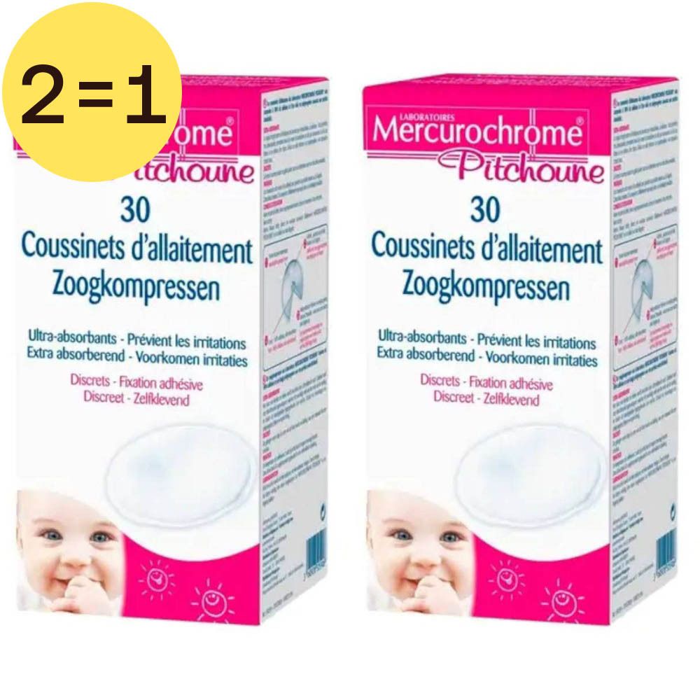Zwei Packungen Stillkissen. Rosa Verpackung mit Produktnamen und Babygesicht. 2=1-Kennzeichnung.
