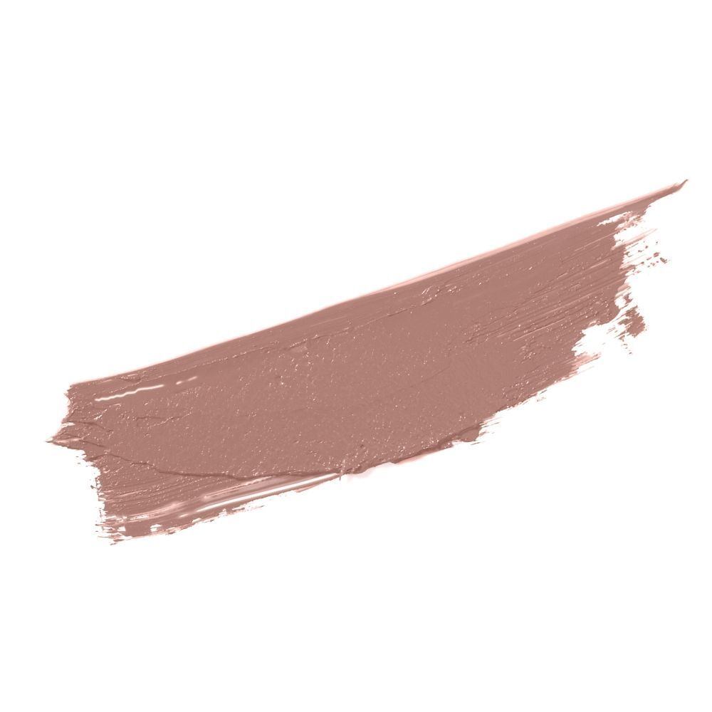 Trace de rouge à lèvres beige sur fond blanc.