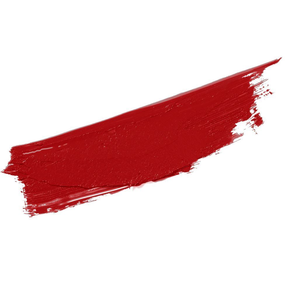 Échantillon de rouge à lèvres rouge sur fond blanc.