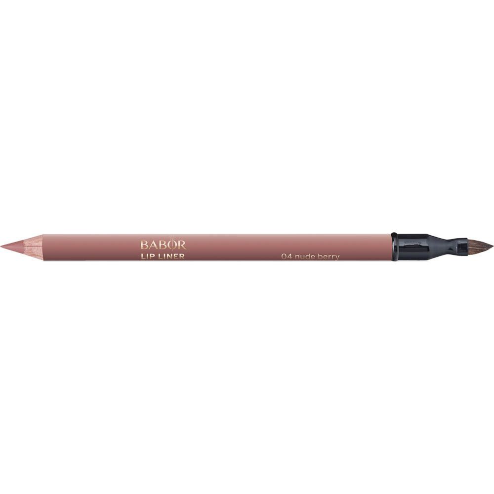 Lippenkonturenstift, hellbraun. Ein Ende spitz, das andere mit Applikator. Aufschrift: Babor Lip Liner 04 Nude Berry.