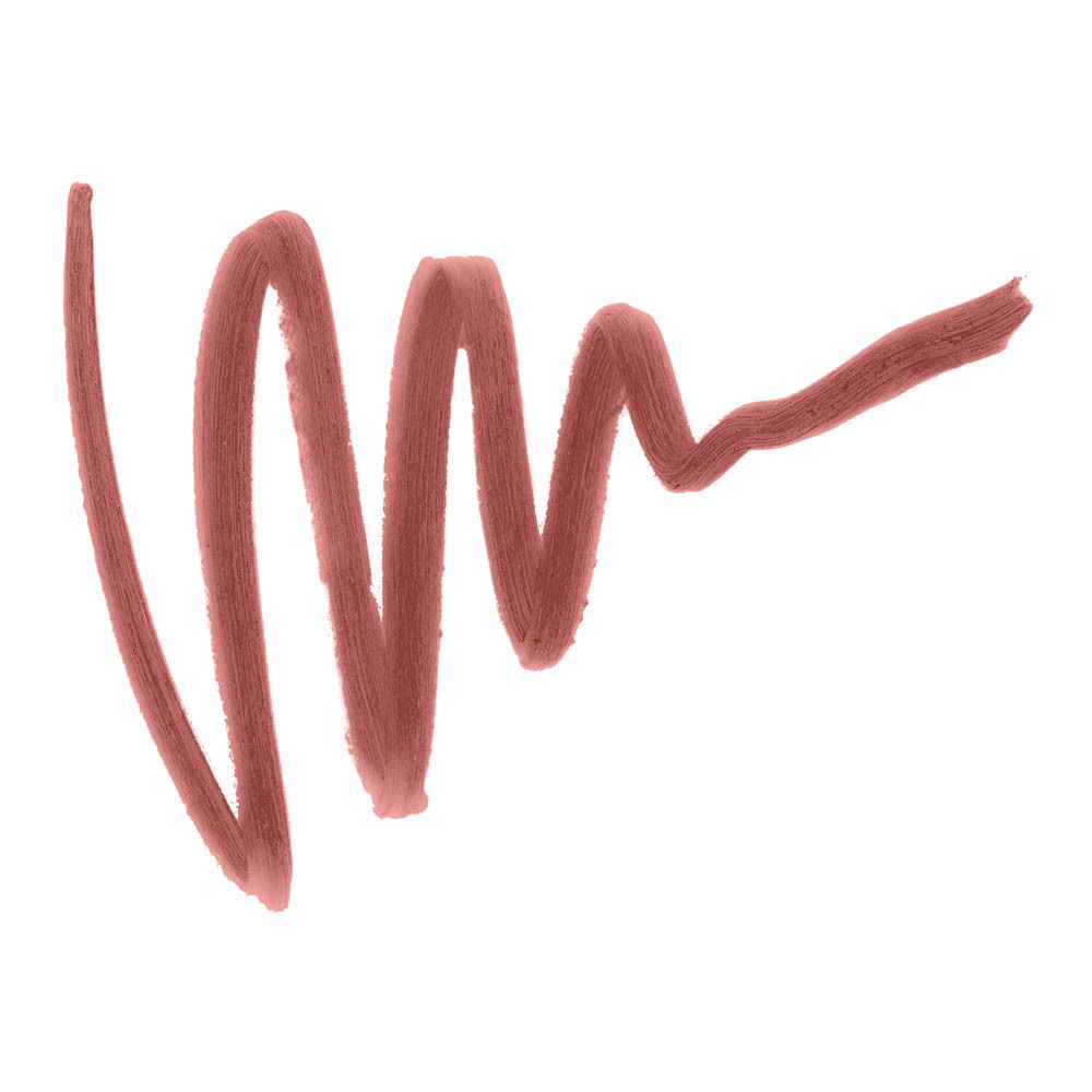 Trait de rouge à lèvres brun clair sur fond blanc. Le trait est ondulé et irrégulier.