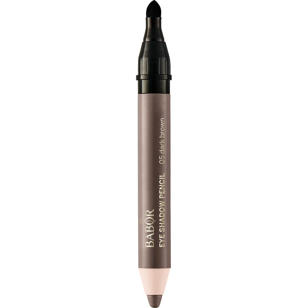 Babor Lidschatten-Stift 05 Dunkelbraun. Stift mit zwei Enden: dunkelbraun und hellbraun. Schwarze Kappe.