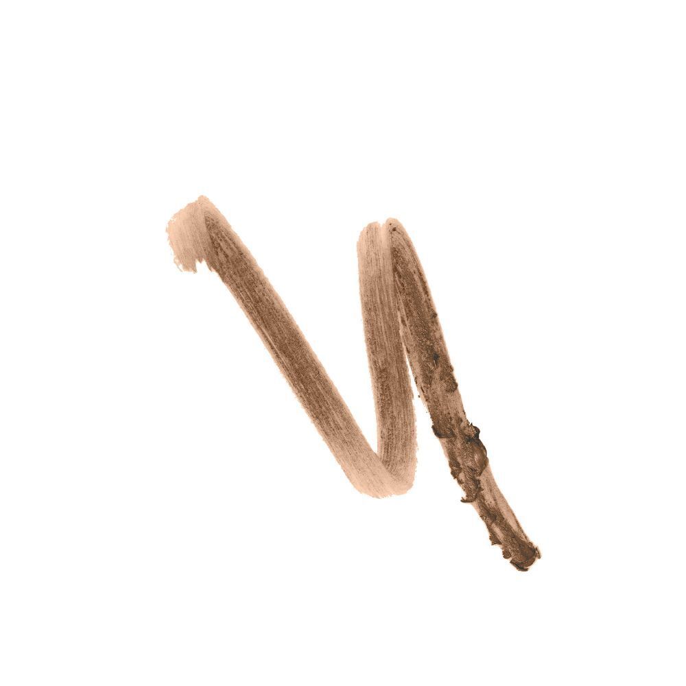 Trait de fard à paupières brun clair sur fond blanc. Texture visible.