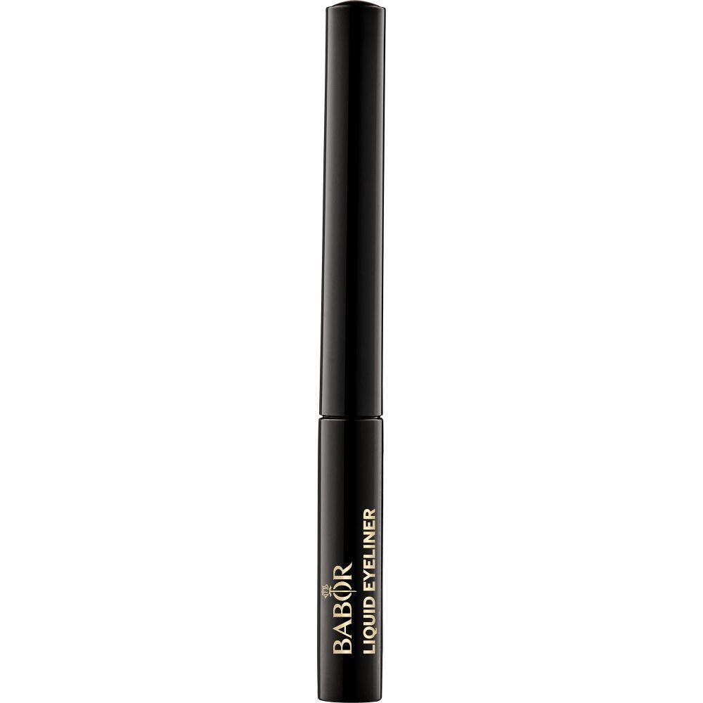 Schwarzer Flüssig-Eyeliner von Babor. Schlanke, zylindrische Form. Schwarze Kappe. Produktname und Marke sichtbar.
